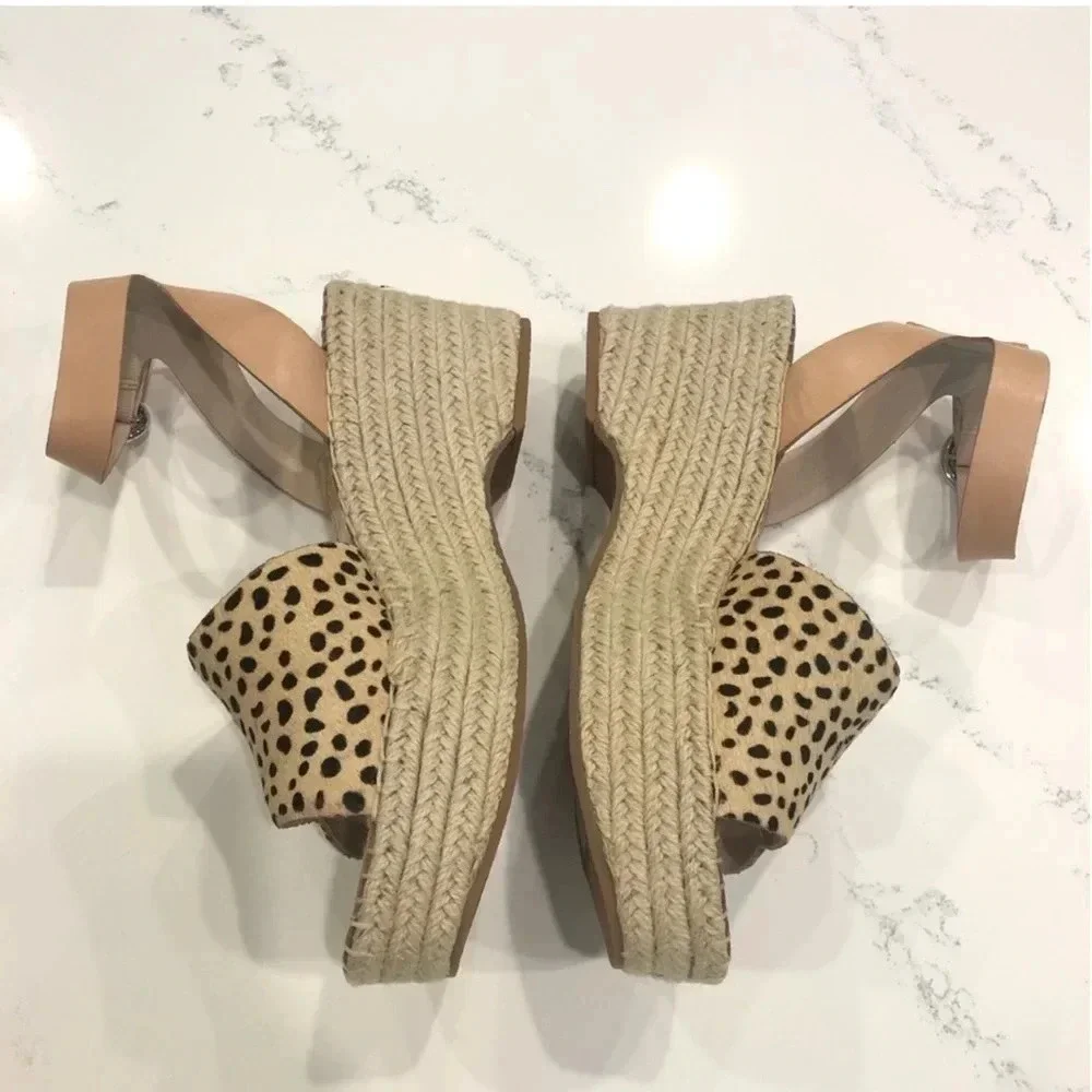 New Dolce Vita Lesly Leopard Calf Hair print Espadrilles sandals ankle strap fur